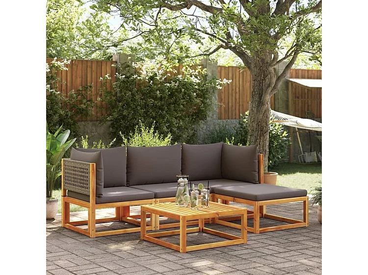 Salon de jardin avec coussins 5 pcs Bois d'acacia solide