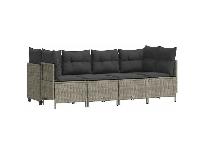 Salon de jardin 5 pcs avec coussins gris clair résine tressée