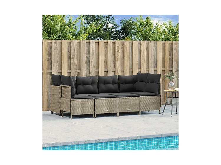 Salon de jardin 5 pcs avec coussins gris clair résine tressée