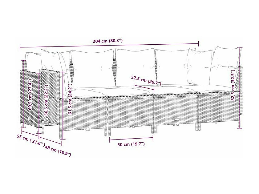Salon de jardin 5 pcs avec coussins gris clair résine tressée