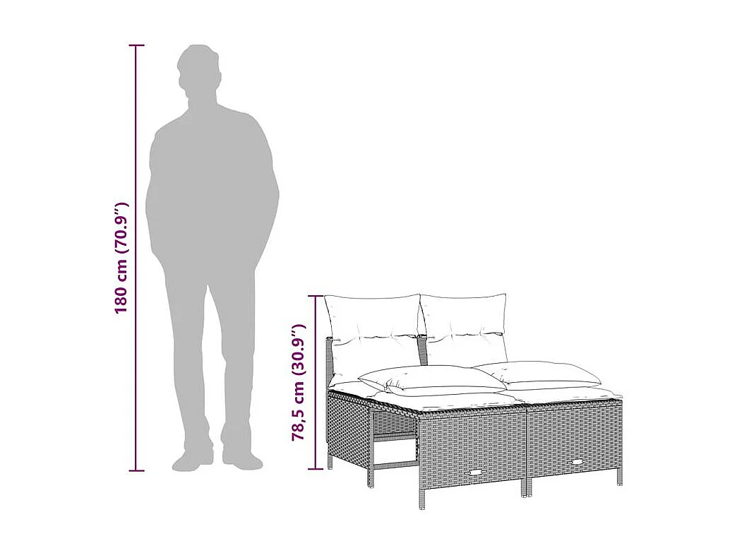 Salon de jardin 5 pcs avec coussins gris clair résine tressée