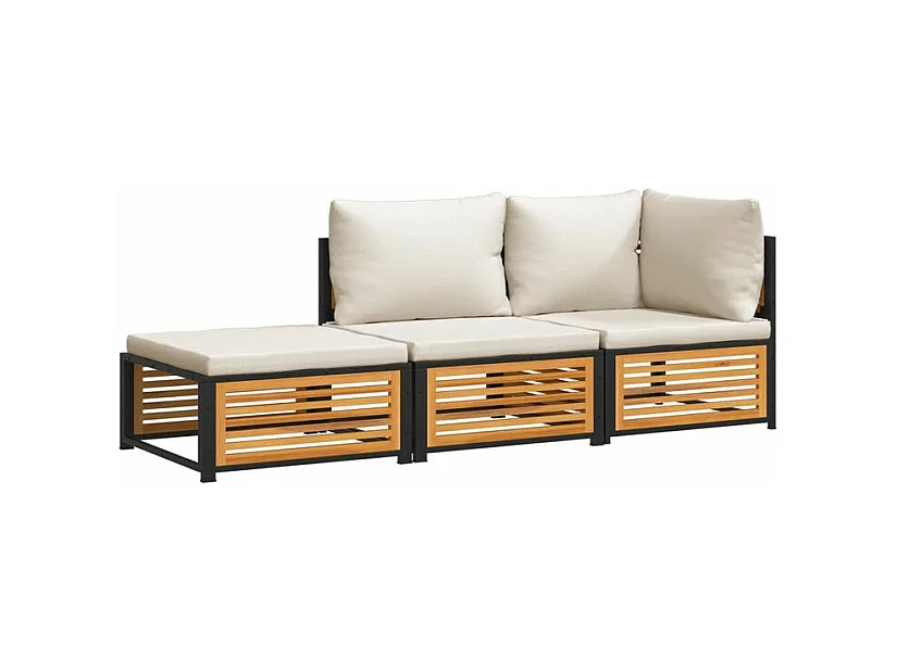 Salon de jardin avec coussins 3 pcs bois massif d'acacia