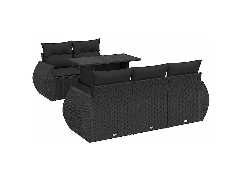 Salon de jardin 6 pcs avec coussins noir résine tressée