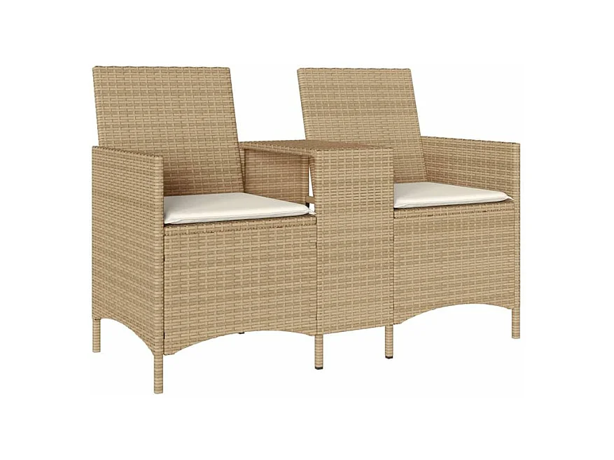 Canapé de jardin 2 places avec table et coussins résine tressée