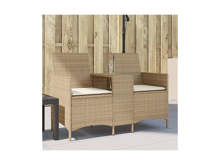 Canapé de jardin 2 places avec table et coussins résine tressée