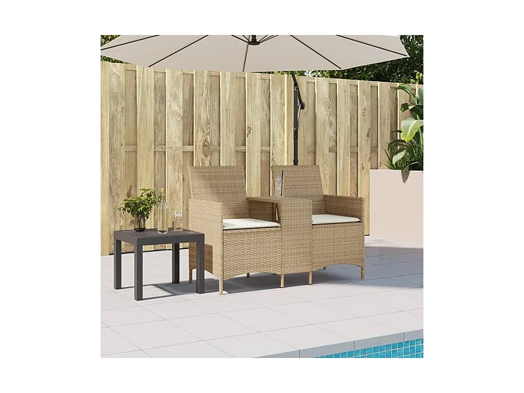 Canapé de jardin 2 places avec table et coussins résine tressée