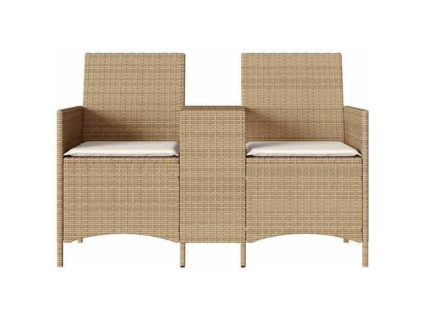 Canapé de jardin 2 places avec table et coussins résine tressée