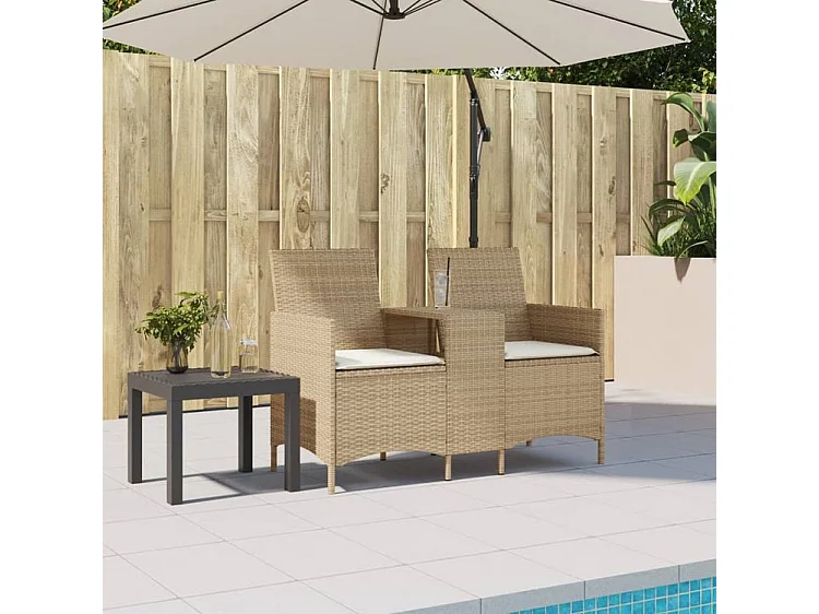 Canapé de jardin 2 places avec table et coussins résine tressée