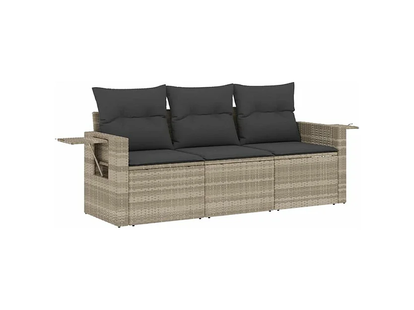 Salon de jardin avec coussins 3 pcs gris clair résine tressée