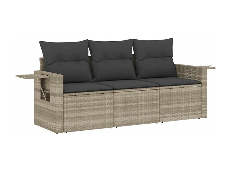 Salon de jardin avec coussins 3 pcs gris clair résine tressée