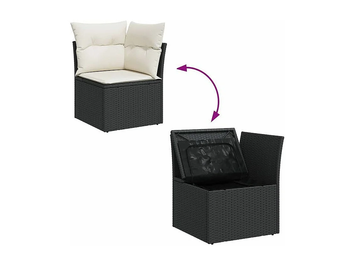 Salon de jardin 10 pcs avec coussins noir résine tressée