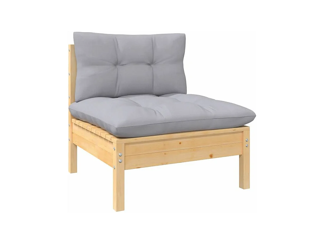 Canapé 2 places de jardin et coussins gris Bois de pin solide