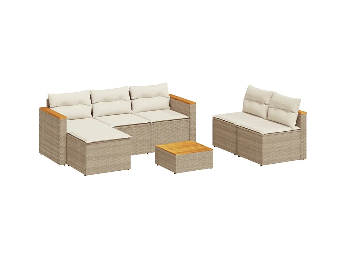 Salon de jardin avec coussins 5 pcs beige résine tressée acacia