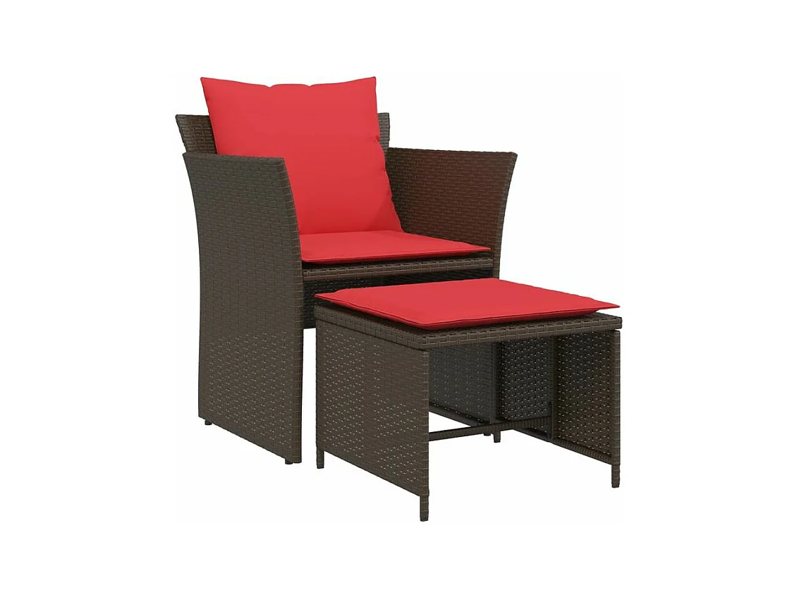 Chaise de jardin avec tabouret marron résine tressée