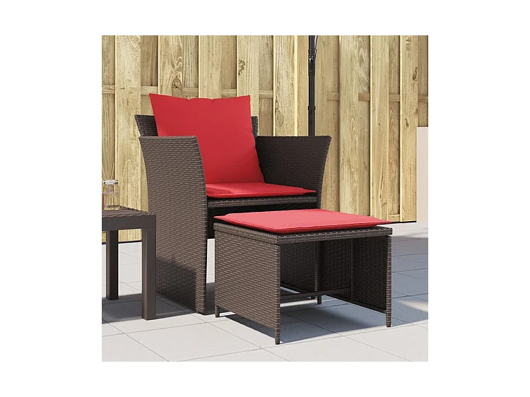 Chaise de jardin avec tabouret marron résine tressée