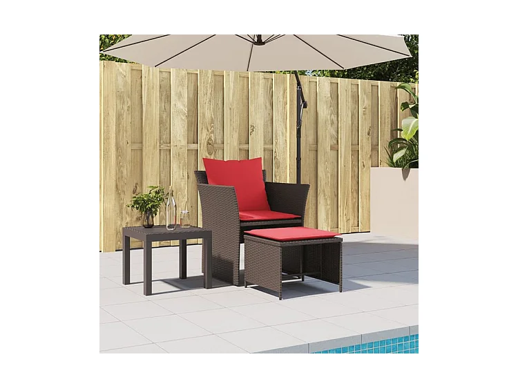 Chaise de jardin avec tabouret marron résine tressée