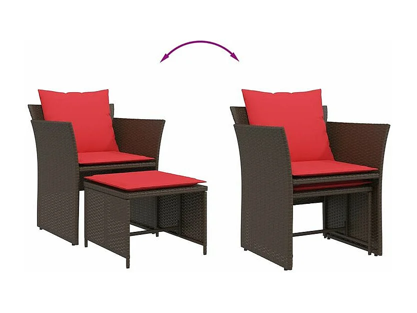 Chaise de jardin avec tabouret marron résine tressée