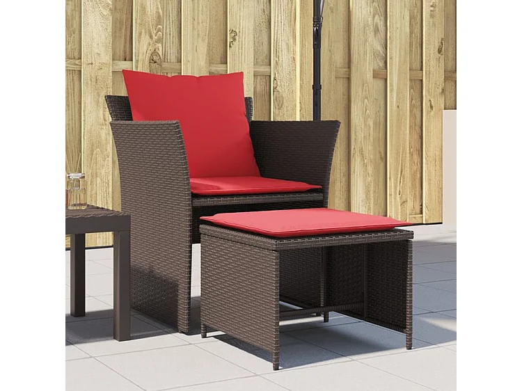 Chaise de jardin avec tabouret marron résine tressée