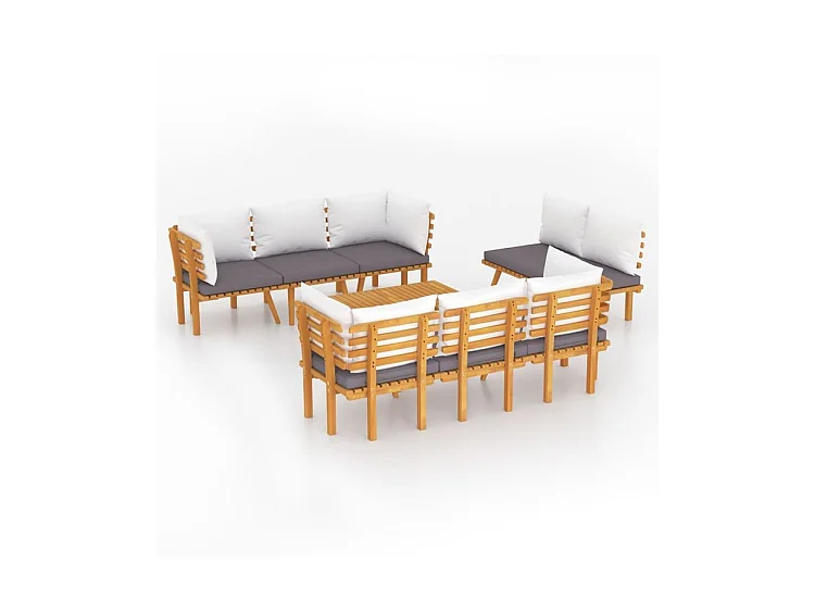 Salon de jardin 8 pcs avec coussins Bois d'acacia solide