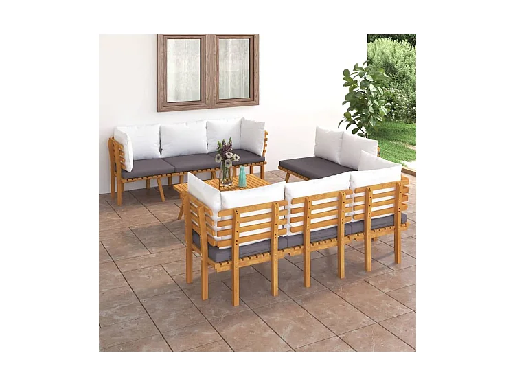 Salon de jardin 8 pcs avec coussins Bois d'acacia solide