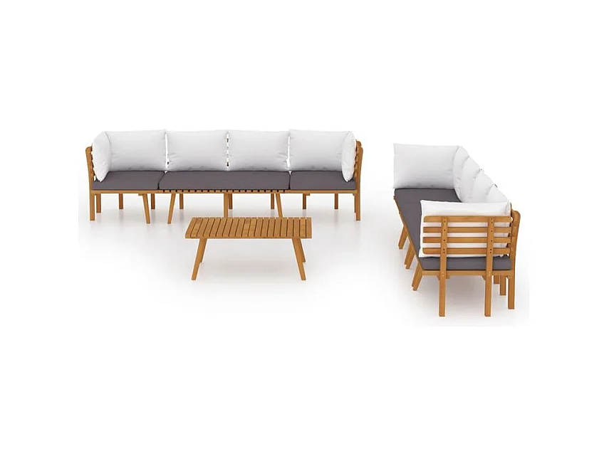 Salon de jardin 8 pcs avec coussins Bois d'acacia solide