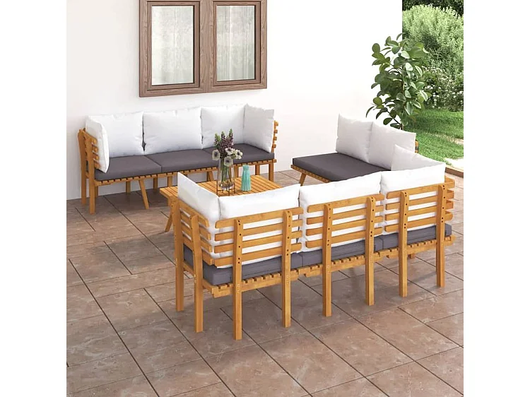Salon de jardin 8 pcs avec coussins Bois d'acacia solide