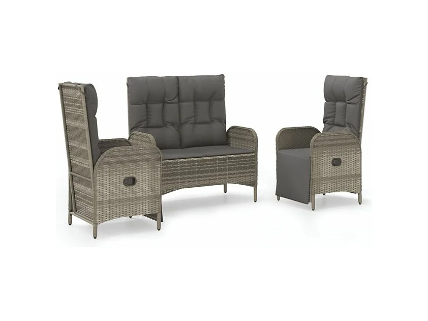 Ensemble à manger de jardin 3 pcs coussins gris résine tressée