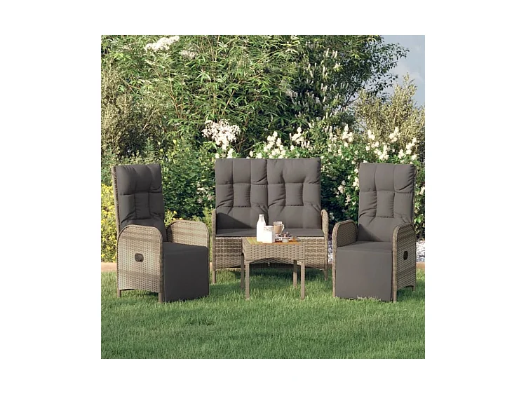 Ensemble à manger de jardin 3 pcs coussins gris résine tressée