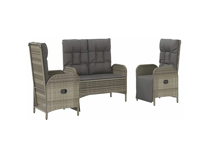 Ensemble à manger de jardin 3 pcs coussins gris résine tressée