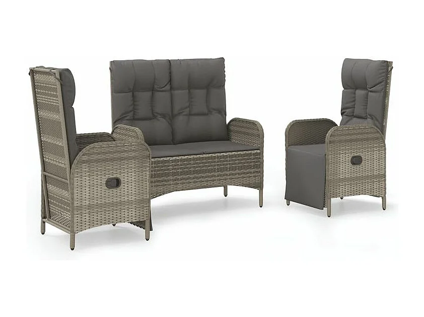 Ensemble à manger de jardin 3 pcs coussins gris résine tressée