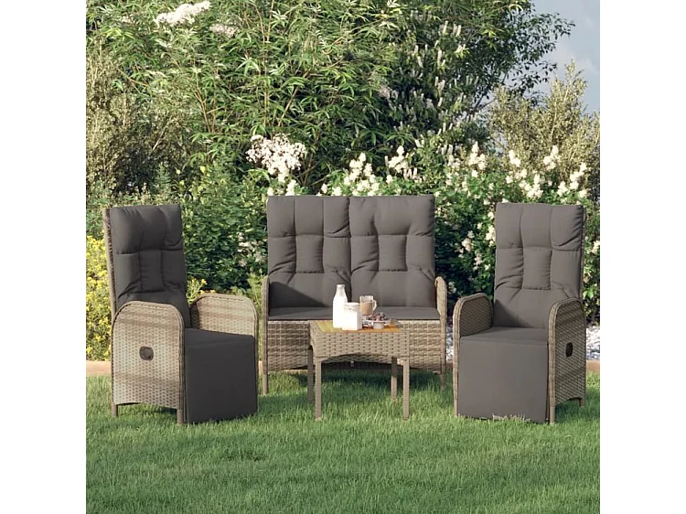 Ensemble à manger de jardin 3 pcs coussins gris résine tressée