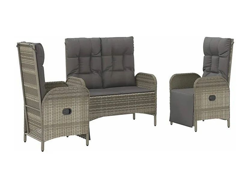 Ensemble à manger de jardin 3 pcs coussins gris résine tressée