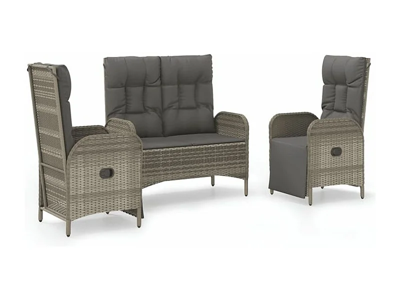 Ensemble à manger de jardin 3 pcs coussins gris résine tressée