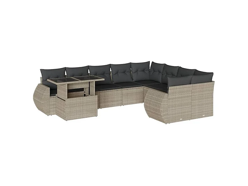 Salon de jardin avec coussins 10 pcs gris clair résine tressée