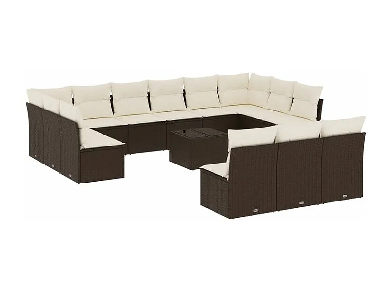 Salon de jardin avec coussins 14 pcs marron résine tressée