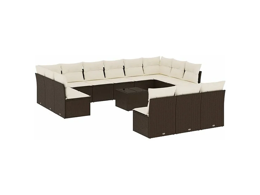 Salon de jardin avec coussins 14 pcs marron résine tressée