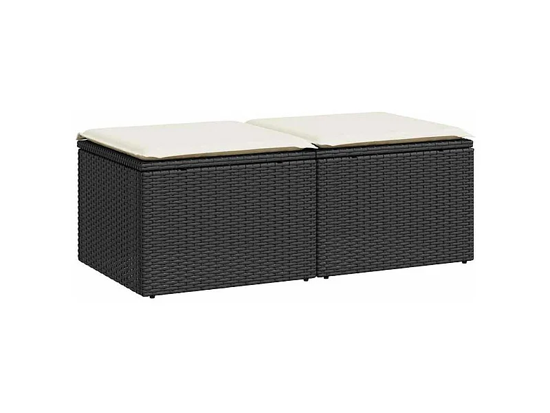 Salon de jardin avec coussins 2 pcs noir résine tressée acacia