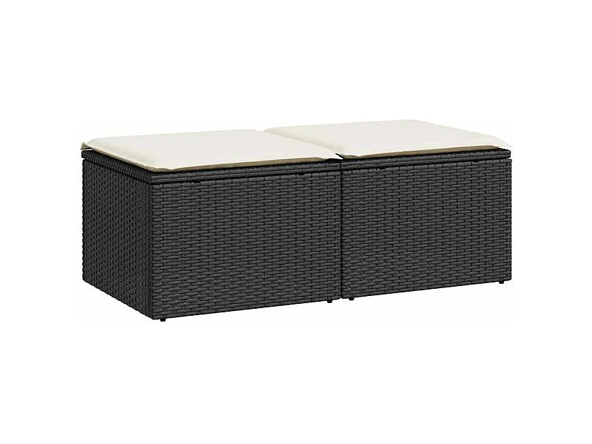 Salon de jardin avec coussins 2 pcs noir résine tressée acacia