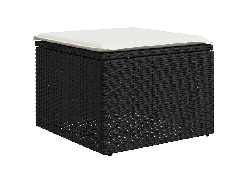 Salon de jardin avec coussins 2 pcs noir résine tressée acacia