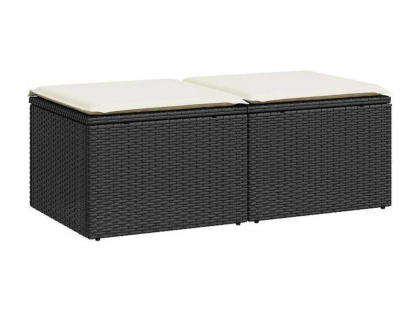 Salon de jardin avec coussins 2 pcs noir résine tressée acacia