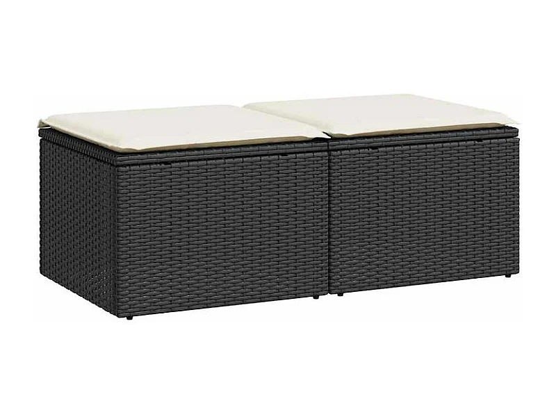 Salon de jardin avec coussins 2 pcs noir résine tressée acacia