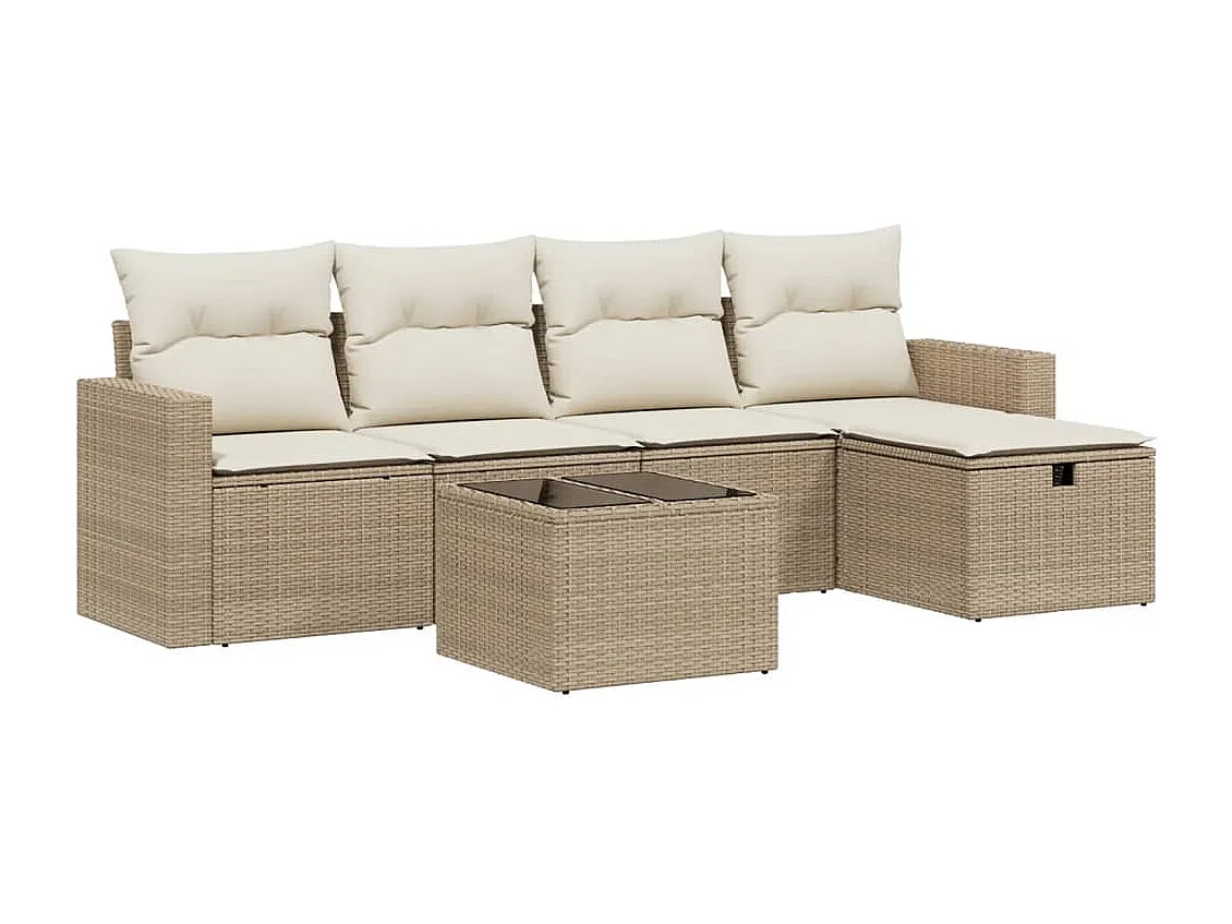 Salon de jardin avec coussins 6 pcs beige résine tressée