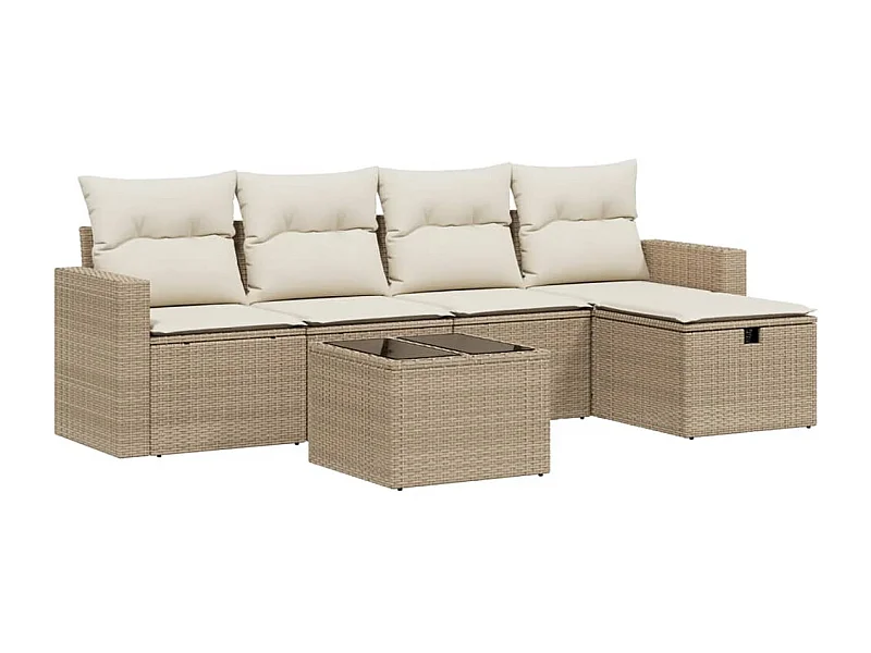 Salon de jardin avec coussins 6 pcs beige résine tressée
