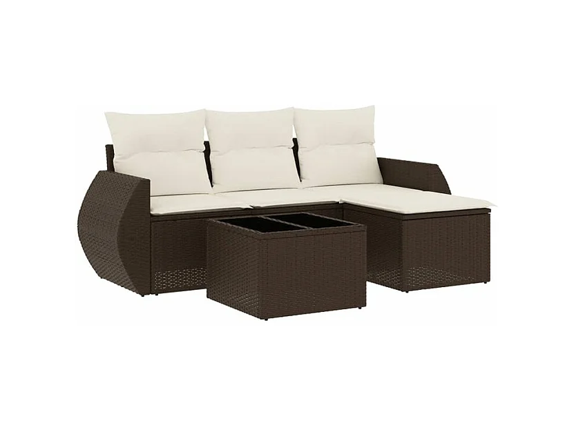 Salon de jardin avec coussins 5 pcs marron résine tressée