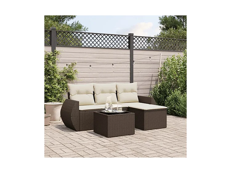 Salon de jardin avec coussins 5 pcs marron résine tressée