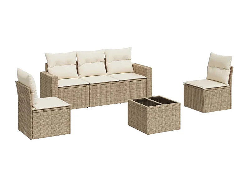 Salon de jardin avec coussins 6 pcs beige résine tressée