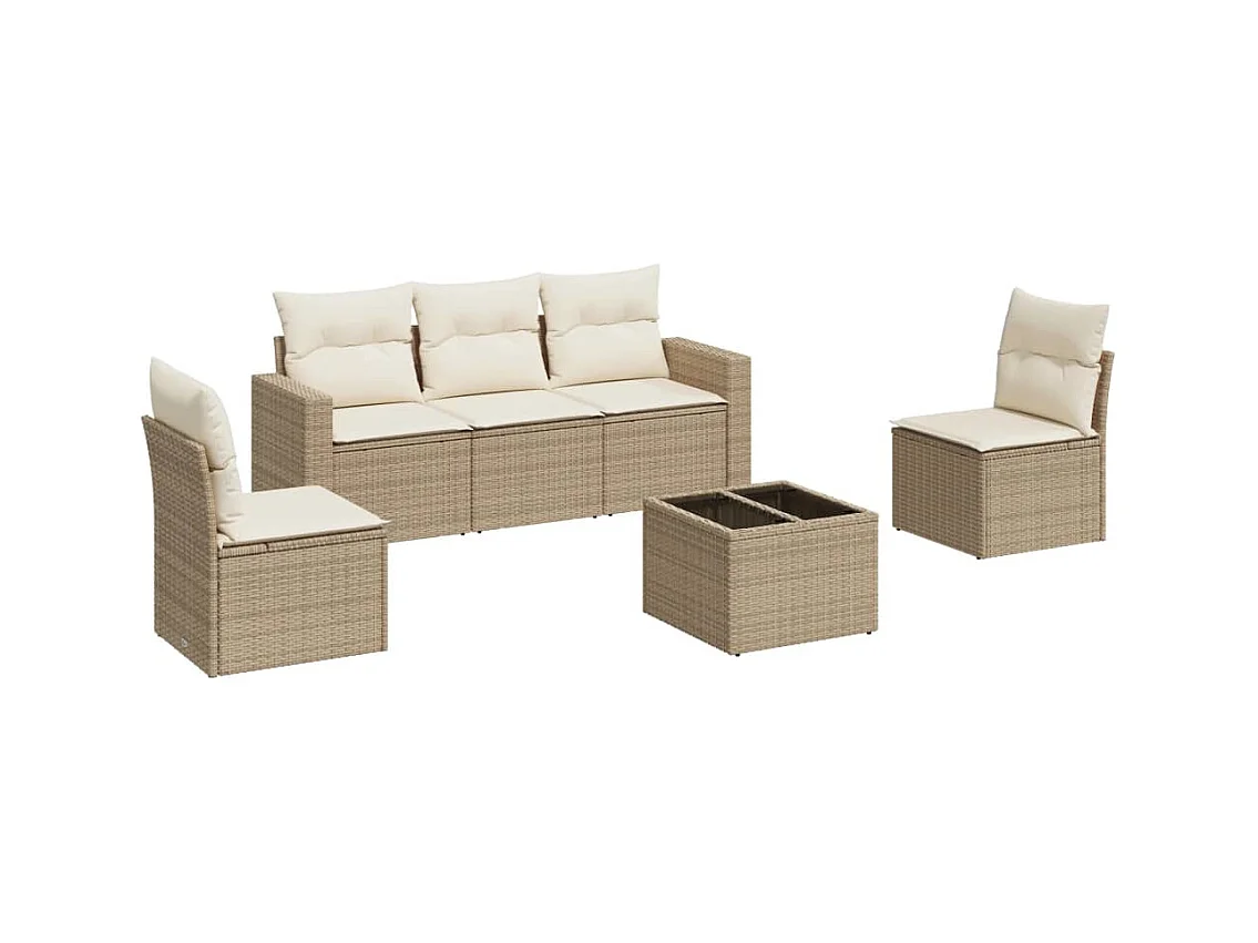 Salon de jardin avec coussins 6 pcs beige résine tressée