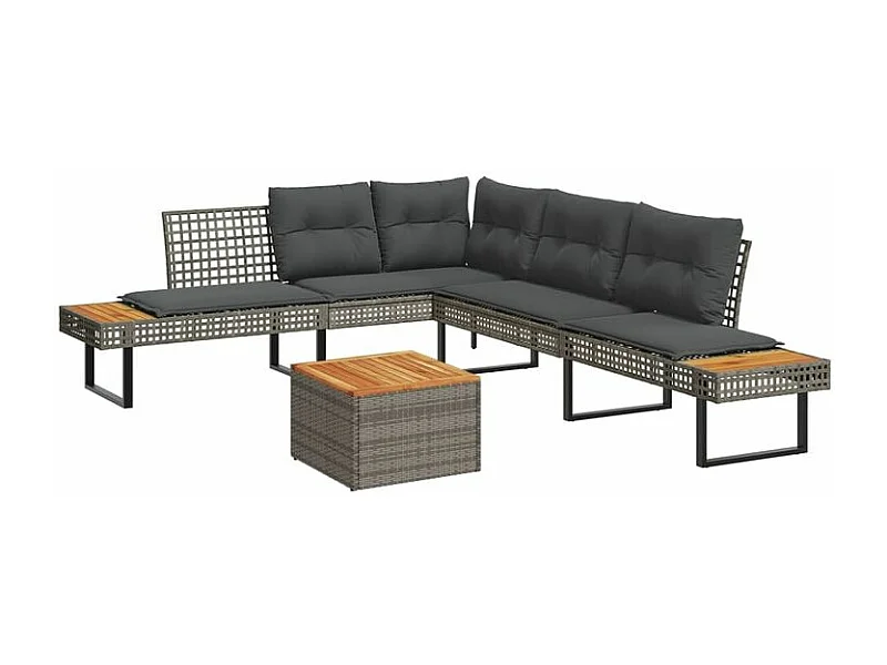 Salon de jardin avec coussins 5 pcs gris résine tressée acacia