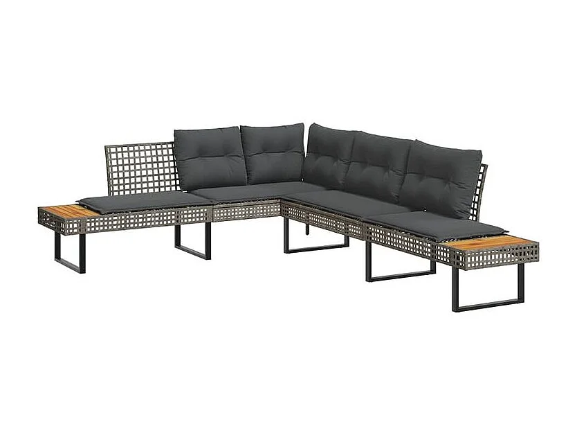 Salon de jardin avec coussins 5 pcs gris résine tressée acacia