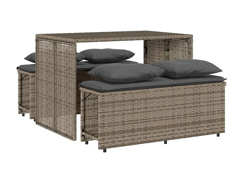 Ensemble à manger de jardin 3 pcs coussins gris résine tressée